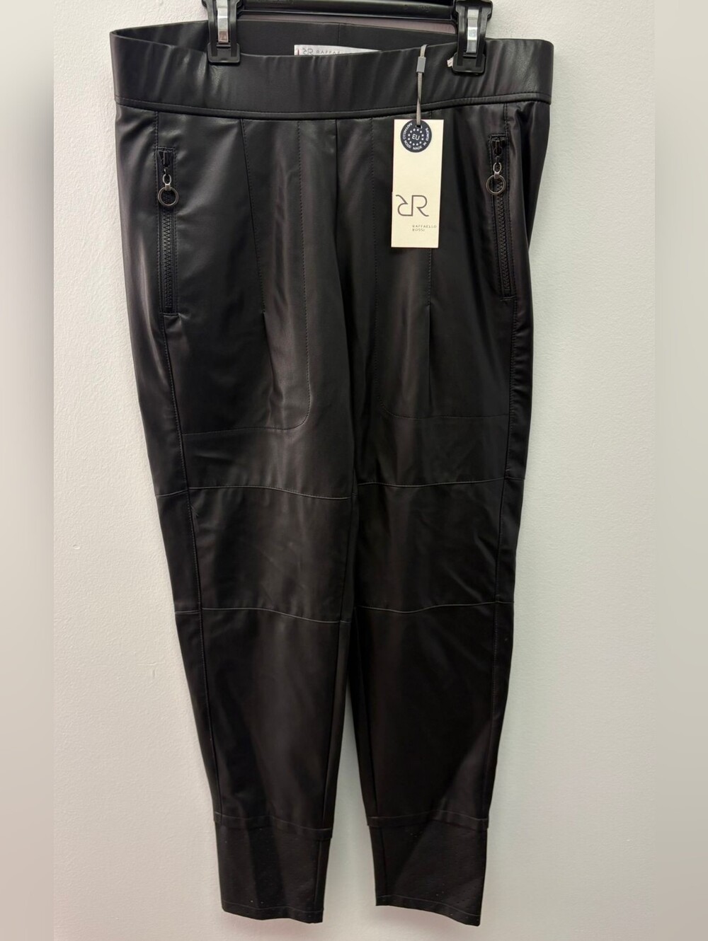 RAFFAELLO ROSSI Black Faux Leather Skinny Pants with Zip Details